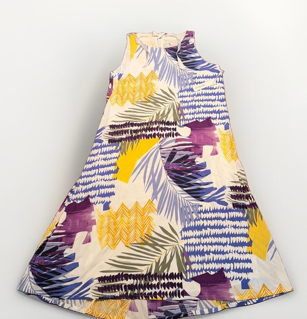 CHICO'S Women Size 1 (US M -8) Multicolor Tropical Print Trapeze Back Midi Dress